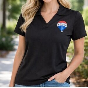 Nike Dri-FIT RE/MAX M Golf Womens Polo Shirt Black V-Neck Activewear Embroidered
